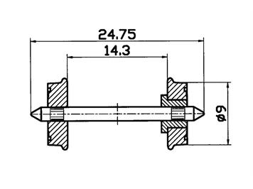 Roco 40266 Radsatz DC 9mm RP25 einseitig isoliert, Inhalt 2 Stück - H0 (1:87)