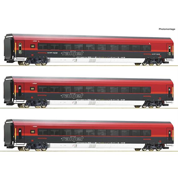 Roco 74041 3-tlg. Set: Railjet, ÖBB, mit Innenbeleuchtung, DC 2L - H0 (1:87)