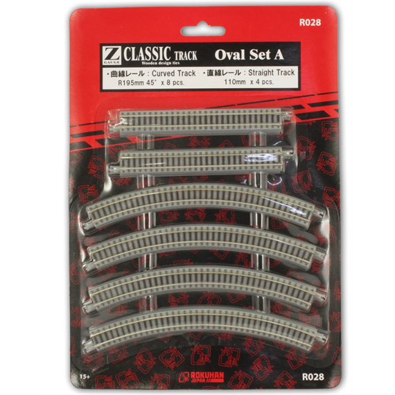 Rokuhan 97028 R028 Einfaches Kreis-Oval R195 mm-45° (8 Stk.) + gerade 110 mm (4 Stk.)