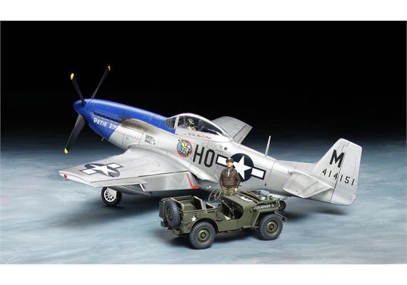 Tamiya 25205 P-51D Mustang + 1/4-ton 4x4 Light Vehicle, Massstab1:48