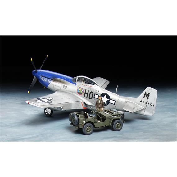 Tamiya 25205 P-51D Mustang + 1/4-ton 4x4 Light Vehicle, Massstab1:48