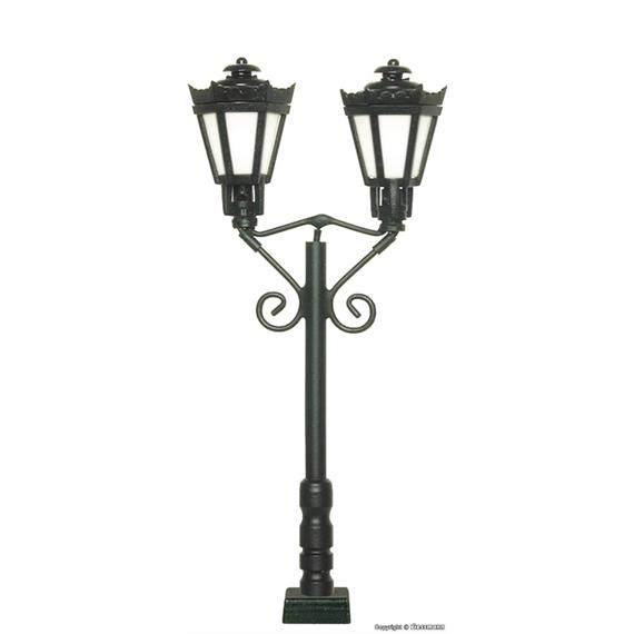 Viessmann 60731 Parklaterne zweiflammig, schwarz, mit Kontaktstecksockel, 2 LEDs warmweiß