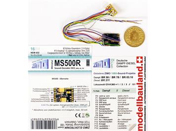 ZIMO MS500R Subminiatur-Sounddecoder, 0,7A, 4 Fu-Ausgänge, 8pol. Schnittstelle
